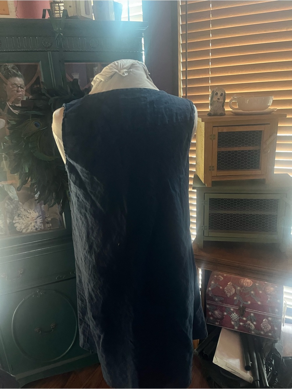 Flax Design Sleeveless V-Neck Linen Tunic dress in Navy medium - Picture 6 of 6
